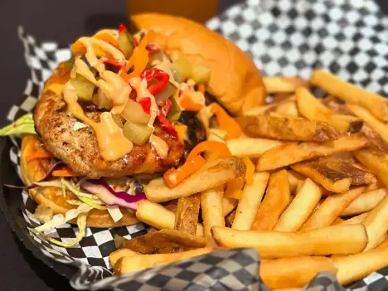 Chicken sandwich with fries