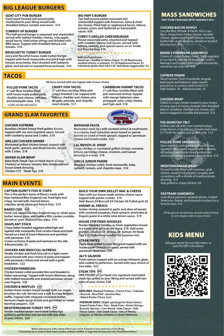 West Bridgewater lunch and dinner menu, page two