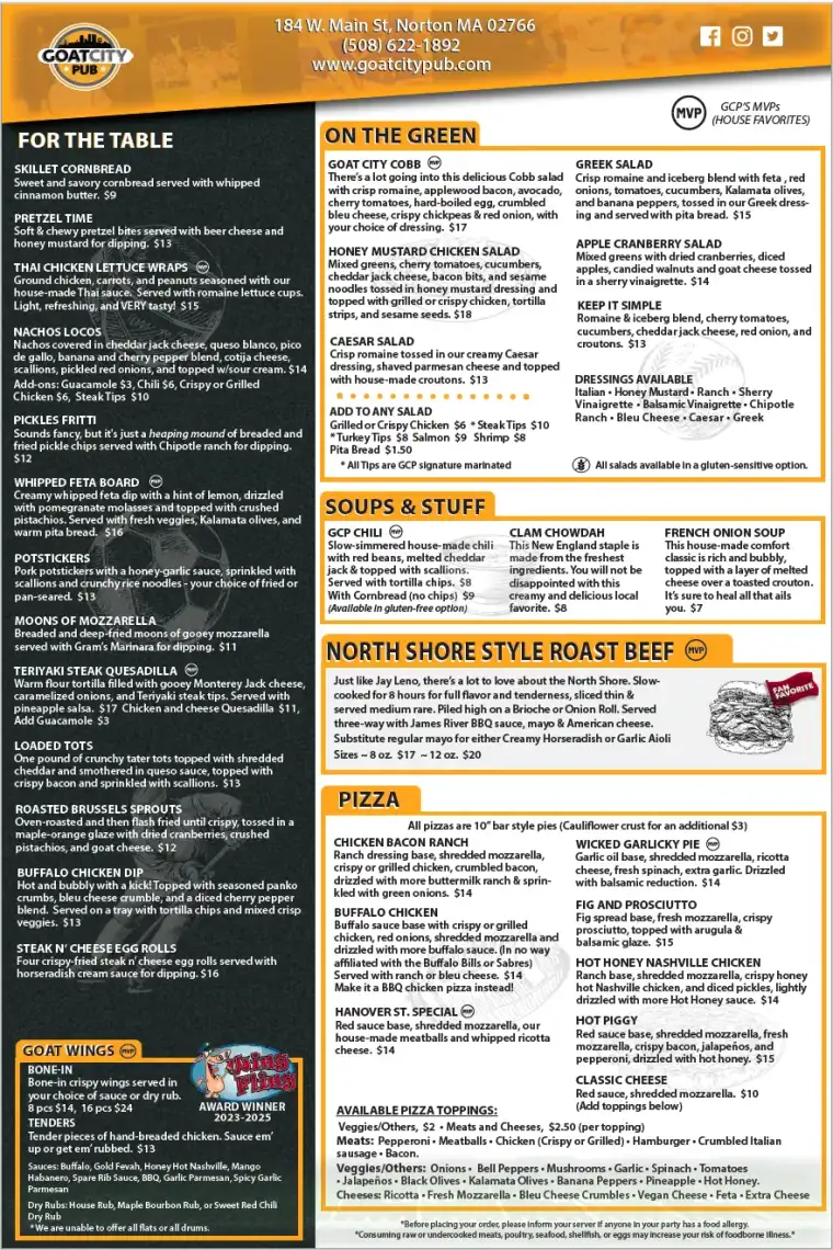 Norton lunch and dinner menu, page one