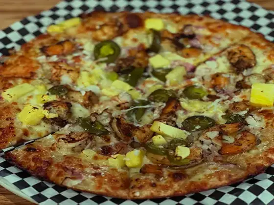 Pizza on a checkered liner